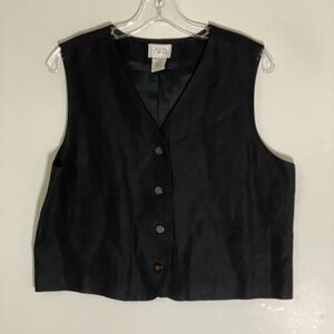 Casual Corner Vest Womens 10 Black Linen Blend Button Front Lined Career
